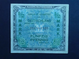 GERMAN ALLIED MILITARY CURRENCY, 1/2 Mark, 1944, 9 digit with "F" - Picture 1 of 2