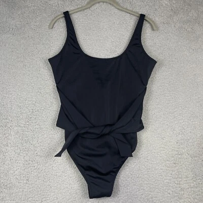 Fabletics Womens Size Medium Scoop Tie Back One Piece Swimsuit Solid Black NWT - Image 1 of 4