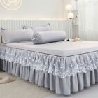 3PCS Lace Ruffled Cotton Bed Skirt Sheet Bedding Bedcover Wrap Around Bedspread