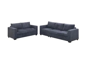 Silloth Modern Dark Gray Fur-Like Corduroy Sofa and Loveseat Set - Picture 1 of 3