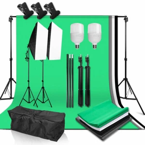 Photography Studio 4 Backdrop Stand LED Softbox Umbrella Continuous Lighting Kit - Picture 1 of 12