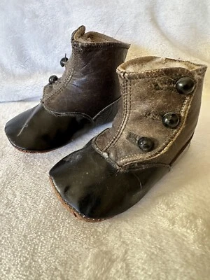 复古古董一对维多利亚儿童鞋婴儿蹒跚学步的孩子尺寸 — 第 1/4 张图片