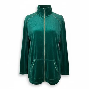 Quacker Factory Velour Jacket Women Size Large Green With Rhinestone Detail NEW - Picture 1 of 7