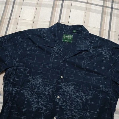 Gitman Bros Vintage Camp Shirt Large Made in USA World Map Print Navy Cotton - Image 1 of 4