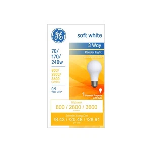 GE 15846 3-Way Reader Light Bulb, Soft White, A23 Medium Base, 70/170/240 Watt - - Picture 1 of 1
