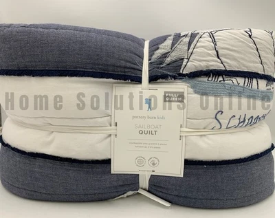 Pottery Barn Kids Sailboat Nautical Ocean Sea Quilt Blue Full Queen #U1107 - Image 1 of 4
