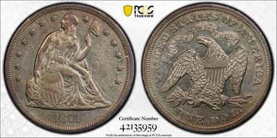 1871-P Trade Silver Dollar T$1 PCGS EXTRA FINE 40 XF 40 RARE KEY DATE - Image 1 of 4