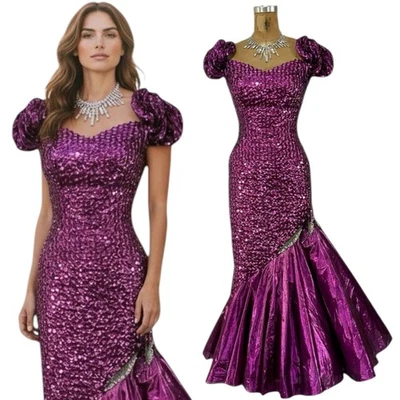 Vestido de graduación de colección años 80 talla XS lentejuelas sirena metálico cojo volantes concurso largo Foto 1 de 4