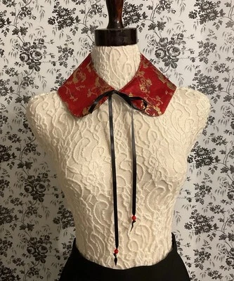 Gothic Victorian Removable Collar Black And Red, Gold Color  patter fabric Bib - Image 1 of 4