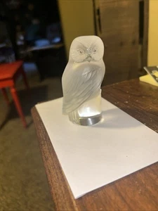 Lalique France Owl Paperweight Frosted Crystal Figurine Chouette 3.5” Signed - Picture 1 of 7
