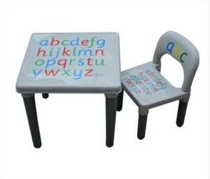 KIDS TABLE AND CHAIR SET ABC Alphabet Childrens Grey - Toddlers Childs  - Picture 1 of 9