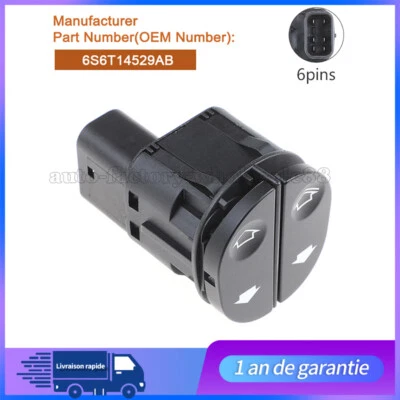 Bouton Lève Vitre pour FORD Fiesta V Fusion Tourneo 6S6T14529AA 1363668 1459686 - Image 1 of 4
