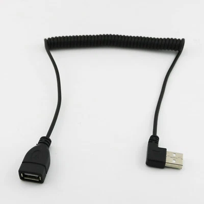 Spiral Coiled USB 2.0 A Male Right Angle to Female Extension Data Adapter Cable - Image 1 of 4