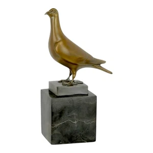 Standing Pigeon Symbol of Peace Real Bronze on Marble Base Statue Sculpture - Picture 1 of 9