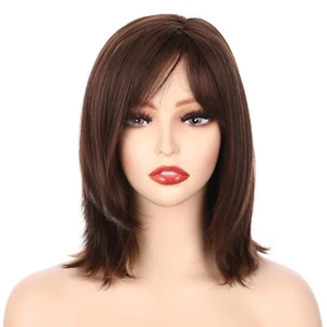 OneDor 14" Straight Short Bob Wig Synthetic Full Hair Wigs with Bangs (RL5/27) - Picture 1 of 10