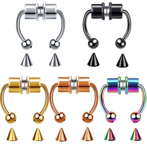 Magnetic Non-Piercing Fake Nose Rings Septum Segment Helix Club Clickers Punk S9 - Picture 1 of 11