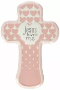 Grow In Grace Baby Girl Jesus Loves Me Cross Nursery Wall Decor, Pink - Picture 1 of 1