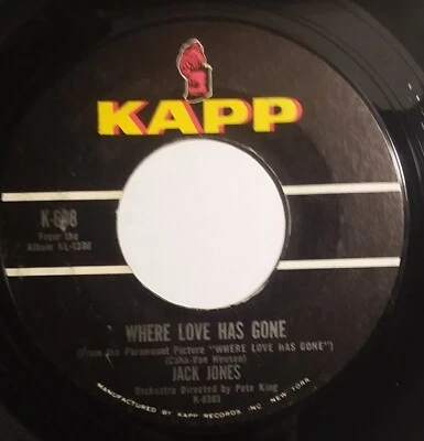 JACK JONES 45 WHERE LOVE HAS GONE B/W THE LORELEI EX KAPP 608 - Image 1 of 2