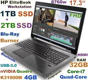 Workstation HP 8760w 17.3" i7-Quad FAST 3TB SSD Blue-RAY 32GB Quadro K3100M 4GB - Picture 1 of 12