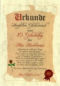 Urkunde zum Geburtstag 18 20 30 40 50 60 70 80 90 100 Geburtstagskarte Geschenk