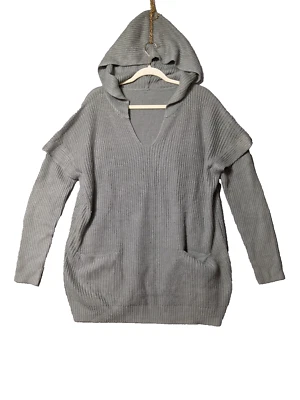 Mujeres Suéter PEQUEÑO (4-6) Pullover Tejido con Capucha Cuello en V Otoño Invierno Gris Sólido Foto 1 de 4