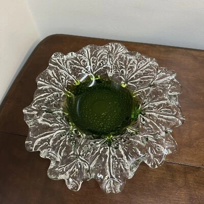 Humppila Finland Kivi-Set Glass Bowl 12" Pertti Santalahti Green & Clear Signed - Image 1 of 4