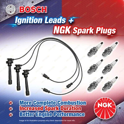 6 x NGK Spark Plugs + Bosch Ignition Leads for Mitsubishi Pajero NP V77W 3.8L - image 1 of 2