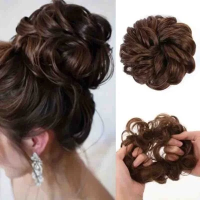 Curly Wavy Synthetic Hairpieces for Women Messy Hair Bun Elastic Hair Bands - Image 1 of 4
