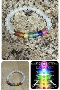 Pulsera 7 Chakra  protección para La Buena Suerte Salud y Amor (Cuarzo ) - Picture 1 of 4