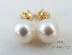 HS 10mm Japanese Akoya Cultured Pearl Stud Earrings 18ct Yellow Gold Top Grading - Picture 1 of 3