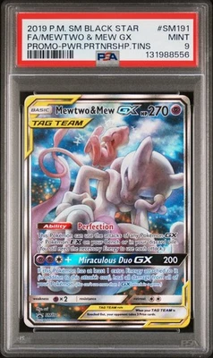 PSA 9 MINT Mewtwo & Mew GX SM191 Full Art Partnership Tins Promo 2019 - Image 1 of 2