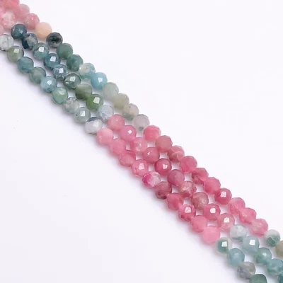 Natural Multi Tourmaline Gemstone Round Faceted Beads 3 mm Strand 12.5" AB-250 - Image 1 of 2