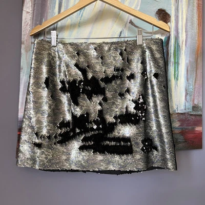 Мини-юбка Free People FP One 10 Flip с блестками армейская зеленая черная фестивальная ОТЛИЧНАЯ - Изображение 1 из 4