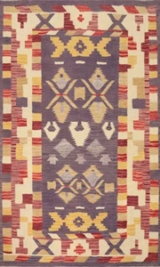 Purple Kilim Handwoven Rug 4x6 Vegetable Dye Tribal Style Geometric Carpet - Picture 1 of 11