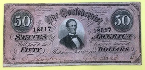1864, T-66, 50$ Confederate Bank Note, #18517, Richmond VA, A series. - Picture 1 of 4