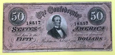 1864, T-66, 50$ Confederate Bank Note, #18517, Richmond VA, A series. - Image 1 of 4