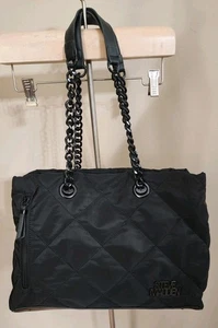 Steve Madden Women's Purse Quilted Black Medium Tote Bag Chain Straps Pockets - Picture 1 of 9