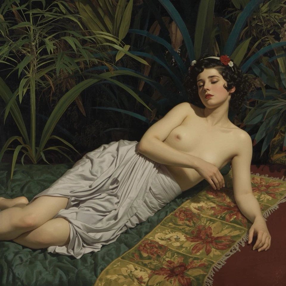 Akt Mit Decke Perser Malerei Gemälde Exotisch Nude Dame Elegant Frau Kunstdruck - Bild 1 von 1