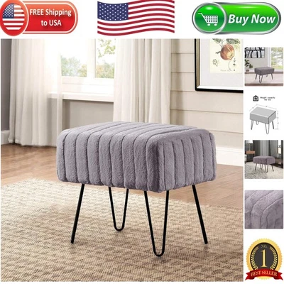 Affordable Luxury: Charcoal Mink Faux Fur Ottoman Bench 19x13x17 - Easy Assembly - Image 1 of 4