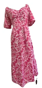 Pink Floral Maxi Dress Women’s Size 12 Front Pockets Sweetheart Neckline NEW - Picture 1 of 15