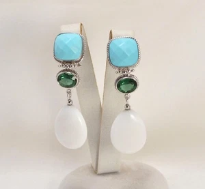 ORECCHINI IN ARGENTO 925 CON QUARZO VERDE PASTA DI TURCHESE E AGATA AGHT 0548 - Foto 1 di 3