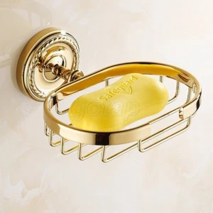 Polished Gold Brass Bathroom Soap Dish Holder Wall Mounted Soap Storage Basket - Picture 1 of 7