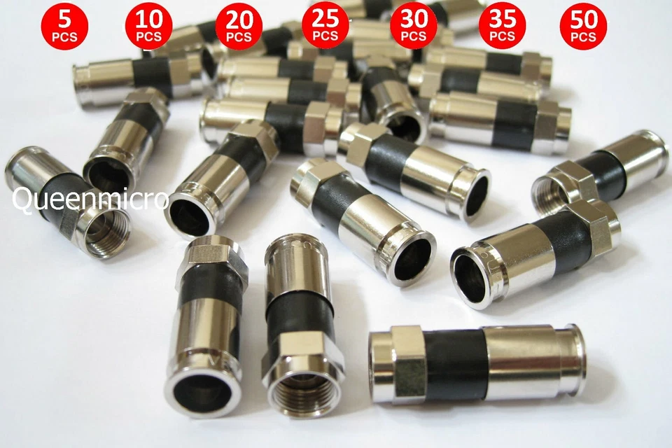 F-type Compression Shield Quad RG6 Connector Adapter Coax TV Satellite LNB Cable - Image 1 of 1