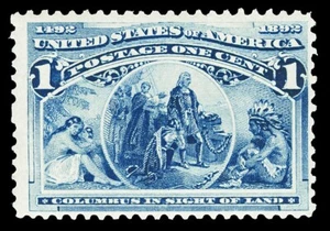 Scott 230 1893 1c Deep Blue Columbian Issue Mint F-VF OG NH Cat $32.50 - Picture 1 of 1