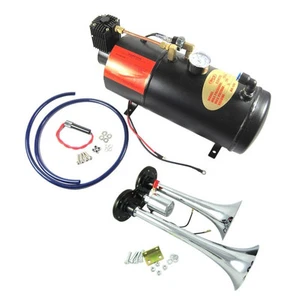 Train Horn Kit Loud Dual 2 Trumpet w/ 120 PSI Air Compressor Complete System - Picture 1 of 7