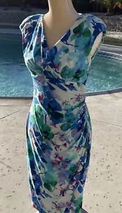 RALPH LAUREN 'Mad Men' Stretch Structured Shirred Floral Wiggle Dress Size 6 - Picture 1 of 15