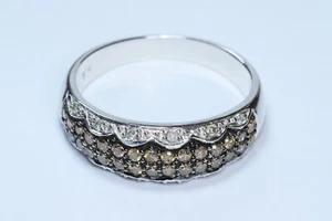 White Gold Cognac and Colorless Diamonds Wedding Band Ring - Picture 1 of 7