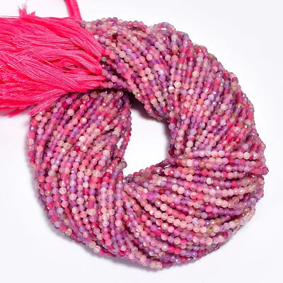Natural Pink Tourmaline Gemstone Round Faceted Beads 3X3 mm Strand 13" EB-679 - Image 1 of 3