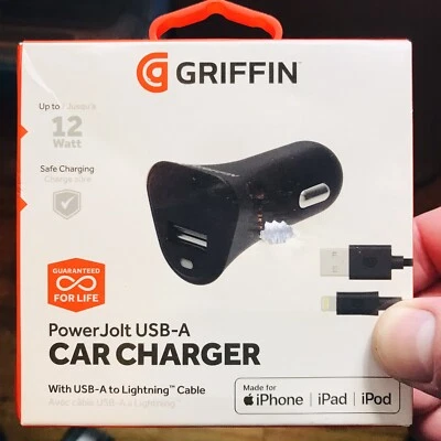 Griffin Power Jolt Car Charger With Cord 12w USB-C To Lightning Cable Cord Apple - Image 1 of 2