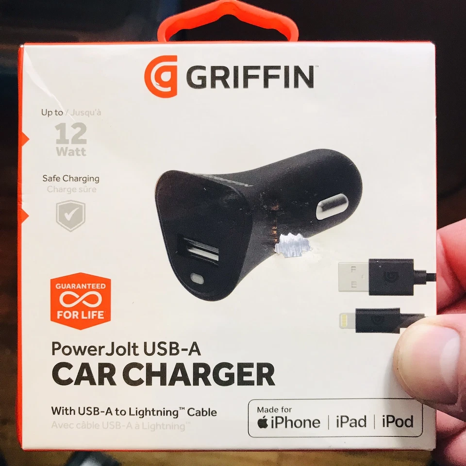 Griffin Power Jolt Car Apple Charger W/Cord 12w USB-C Lightning Cable Cord
